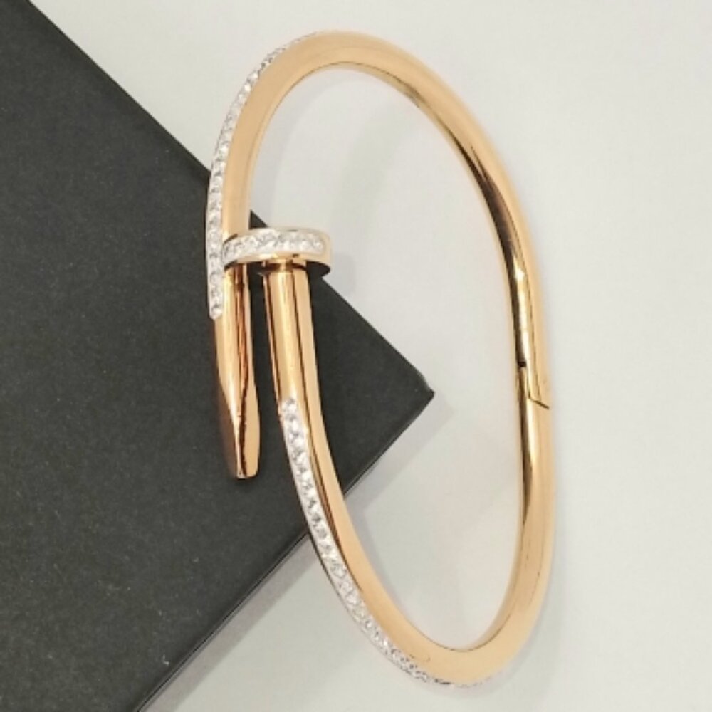 💎18k Gold Plated Nail Bracelet with Cubic Zirconia 316L Steel Trendy jewelry
